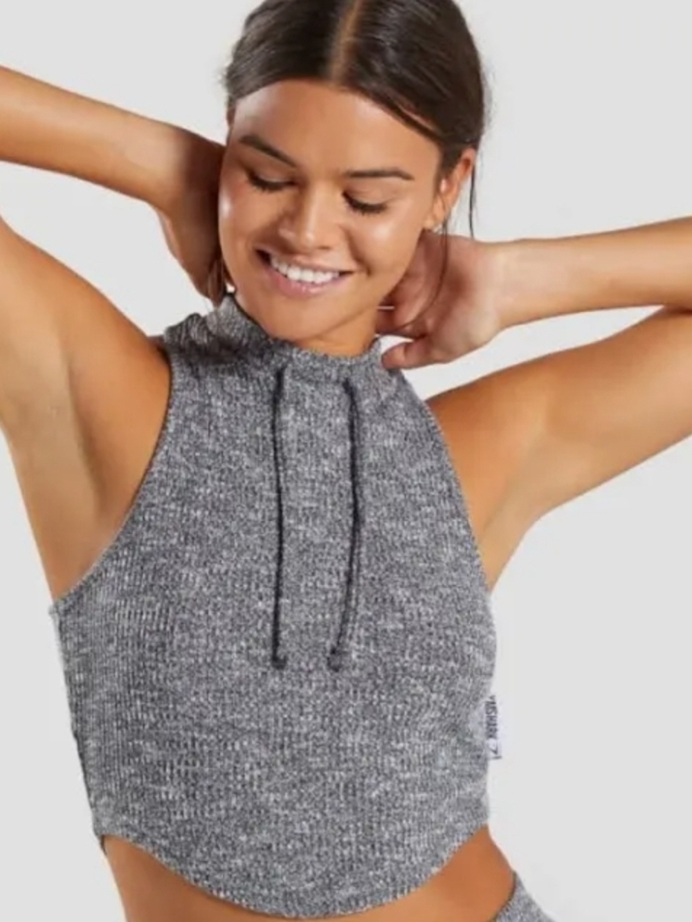Gymshark Gray Knit High-Neck Crop Top with Drawstring